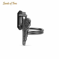 Bague de fiançailles gothique noire avec ailes hexagonales en moissanite, personnalisée en or K pavé, pour femme, vente en gros