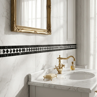 Listello de mosaïque en marbre naturel noir et blanc, poli, à motif géométrique, pour sol, mur, crédence, cuisine, bar, hôtel