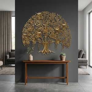 Décoration murale artisanale Arbre de Vie doré, art mural en métal complexe pour la maison, le salon, décoration spirituelle - Product Image 3