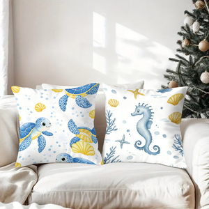 Adorable ocean-themed throw pillows featuring turtles seahorses octopuses and whales perfect for kids rooms or beachy decor - Product Image 3