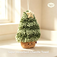Serviette de toilette en microfibre chenille absorbante pour arbre de Noël, motif dessin animé, décoration de Noël, serviette suspendue pour sécher les mains, cadeau de Noël pour la maison