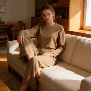 Ensemble de survêtement décontracté pour femme en tricot gaufré uni sans couture 2 pièces avec poches - Product Image 4