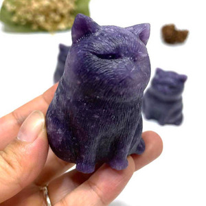 Wholesale Natural Crystal Labradorite Obsidian <strong>Figurine</strong> Engraved Fat <strong>Cat</strong> for Gift Fashion Trend - Product Image 3