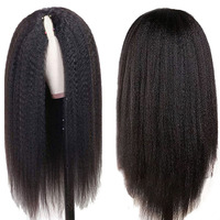 Perruques Afro péruviennes Remy, sans colle, cheveux humains crépus lisses, 100%, partie en V, partie centrale, densité 250%
