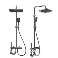 Système de douche thermostatique intelligent en aluminium chromé avec touches piano, barre coulissante, affichage numérique, lumière LED et douchette murale
