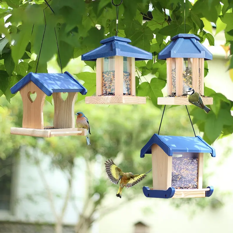 新しい家の形をした屋根、窓屋外アクリル野鳥種子フィーダーペット用品/