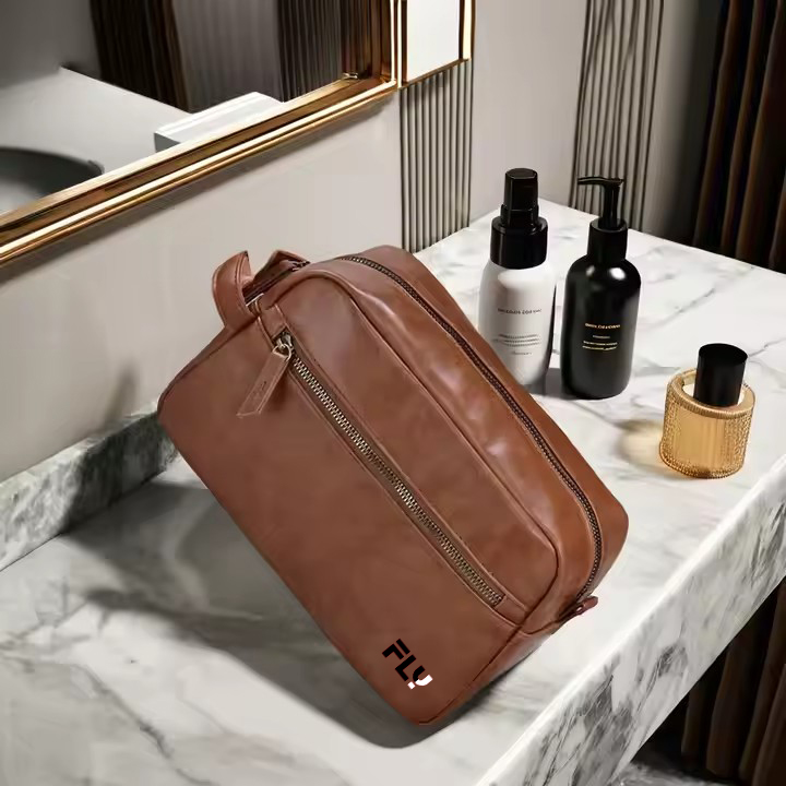 Wholesale Custom Men's Luxury PU Leather Travel Makeup Organizer Shaving Bag Portable Wash Bag Zipper Closure Toiletries Bag