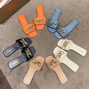 <span class=keywords><strong>Sandali</strong></span> piatti Casual da donna comode scarpe da spiaggia con plateau alto EVA con catena in pelle sintetica - Product Image 6