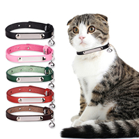 Kerah hewan peliharaan kulit sapi, kerah kucing Anti hilang gaya polos plat nama ID kustom dapat disesuaikan dengan