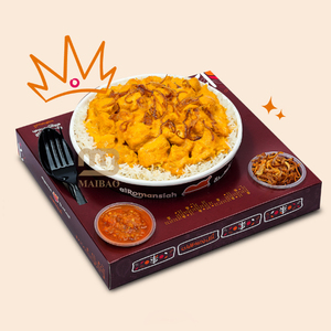 Caja de pollo de mantequilla de cartón de calidad alimentaria, cuenco de papel Kraft biodegradable de 750ml para comida Halal, fiambrera para llevar arroz con taza de inmersión - Product Image 5