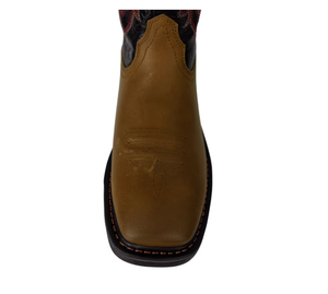 Bottes de cowboy personnalisées par le fabricant, en cuir marron et noir bicolore, avec motif flamme brodé <span class=keywords><strong>rouge</strong></span> et bout carré - Product Image 3