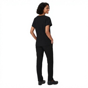 Tenues d'été unisexes personnalisées avec logo OEM pour médecins, ensembles de blouses et pantalons en satin à manches courtes et col montant - Product Image 1