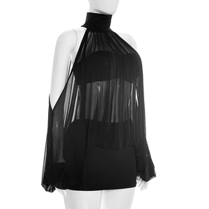 Viviblook Q26DS063 Vestido de Verano para Mujer, Nuevo Vestido Ajustado Sexy con Cuello Alto y Transparencias, Mini Vestido con Top sin Tirantes - Product Image 2