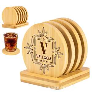Bamboo Round <b>Coaster</b> Set With Custom Logo Personalized <b>Drink</b> <b>Coasters</b> For Home Bar Use - Product Image 3