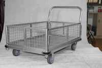 Chariot pliable et portable en acier robuste à quatre roues avec clôture grillagée pour le transport de marchandises en entrepôt et la livraison logistique