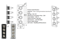 DC 12V 16A étanche LED bouton poussoir panneau de commutation 4 gangs en aluminium bouton rouge certifié CE pour Marine RV bateau 1NO1NC commutateur