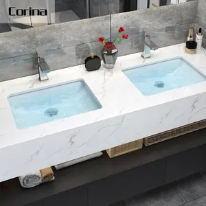 Pierre de marbre de style moderne double évier salle de bain vanité