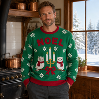 Pull en tricot de Noël personnalisé pour homme, motif hiboux avec écharpes, motif intarsia, bougies, flocons de neige, OEM ODM
