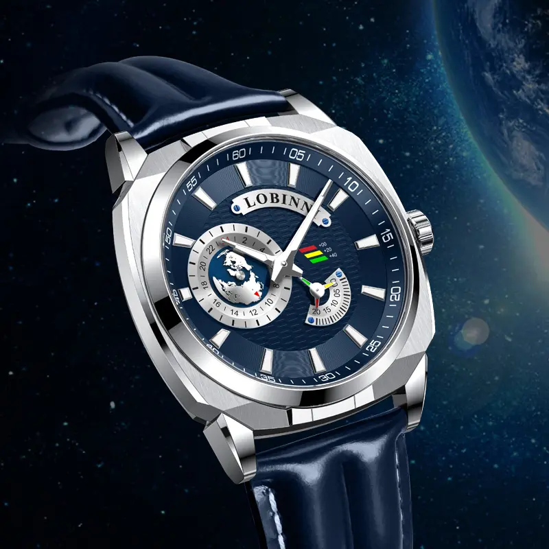 LOBINNI blue dial watch with luminous pointer Japanese miyota movement mechanical watch