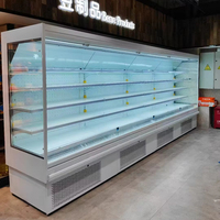 Réfrigérateur à vitrine ouverte de haute qualité pour boissons et légumes, R290, rideau d'air, refroidisseur multi-plateaux avec compresseur intégré