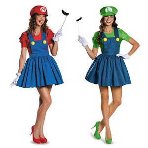 Costume de femme Mario pour adulte, combinaison jupe, tenue de fête d'Halloween, déguisement de jeu - Product Image 1