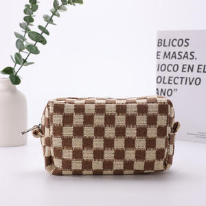 Sac de maquillage de grande capacité en coton de couleur unique avec fermeture à glissière Boîte d'organisateur de cosmétiques de mode en gros pratique - Product Image 5