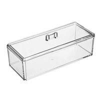 Boîte de rangement en plastique de bureau transparente anti-poussière, capacité de 1L, pour ordinateur portable, notes adhésives, graines, bijoux, papeterie, stylo, coton-tige