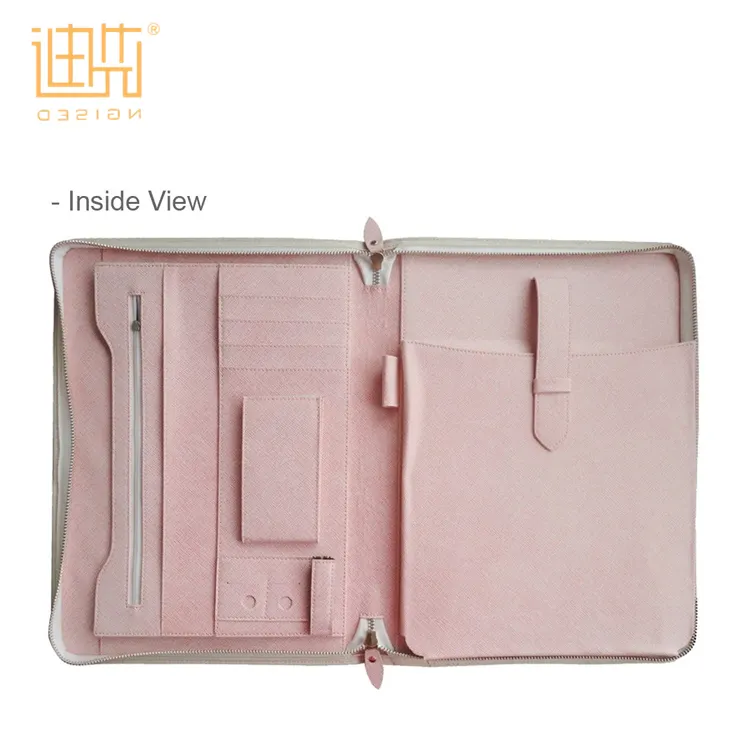 China großhandel zipper Mode dame rosa leder portfolio mit tablet-halter