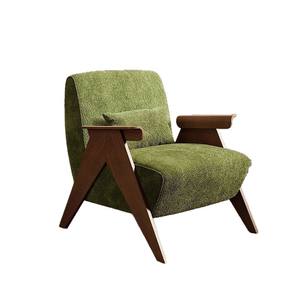 Nordic Retro Green Single Sofa <strong>Chair</strong> Chenille Lazy Style Solid Wood Light Luxury Living Room Furniture - Product Image 5