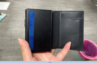 Tempat kartu kulit Pu magnetis pemblokir RFID dompet penyimpan kartu Visa Bank serat karbon dengan Magnet logam aluminium Bo grosir