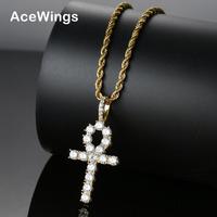 Collier pendentif croix hip-hop plaqué or CN019 avec chaîne en corde et micro-pavés de pierres CZ pour hommes et femmes
