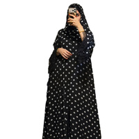Nouvel ensemble Abaya à pois, cardigan long ouvert sur le devant avec hijab, tenue ample et modeste pour femmes musulmanes