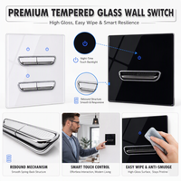 Interruptor de Pared Niva con Botón Pulsador, Diseño Moderno, Interruptores y Enchufes con Panel de Vidrio, Home Assistant, Estándar del Reino Unido