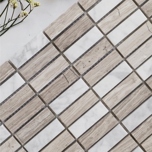 Piastrelle da Parete per Cucina e Bagno, Parquet Rustico Irregolare, Piastrelle Lucidate in Marmo Misto, Design Grafico a Mosaico Bianco - Product Image 1
