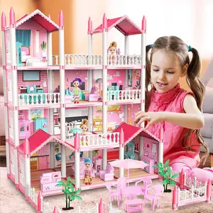 Baru rumah boneka besar mainan rumah boneka miniatur grosir indah rumah putri