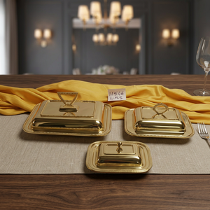 Juego de Platos Rectangulares con Tapa, Borde Dorado, Latón, Sin BPA, Desechables, de Doble Pared, Resistentes al Calor, Tamaños L, M, S, Plato para Mantequilla con Tapa para Servir - Product Image 1