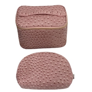 Pink Ostrich Grain PU Makeup <b>Bag</b> 2 in 1 Portable Shell Cosmetic <b>Bag</b> Handheld Large Capacity Travel Makeup <b>Bag</b> Storage <b>Bag</b> - Product Image 2
