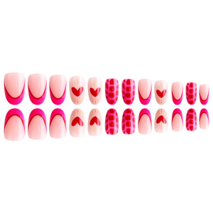 24 <span class=keywords><strong>faux</strong></span> <span class=keywords><strong>ongles</strong></span> <span class=keywords><strong>courts</strong></span> et ronds de style Saint-Valentin, imprimé léopard fuchsia, avec adhésif intégré - Product Image 5