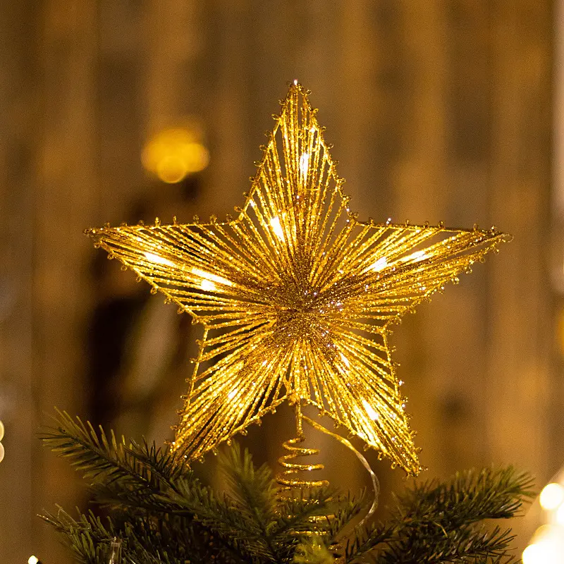 Iluminado Ferro Árvore De Natal Top Estrela Pentagrama Árvore Top Star Luzes LED Decoração
