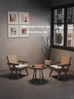 Style wabi-sabi rotin massif noyer couleur bois restaurant table à manger et chaise bar et café brunch ensembles de meubles