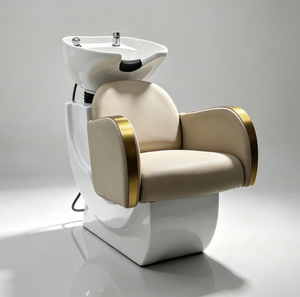 Fauteuil de lavage moderne pour salon, lit de lavage de cheveux avec bassin en céramique, mobilier de studio de beauté en cuir PU - Product Image 1
