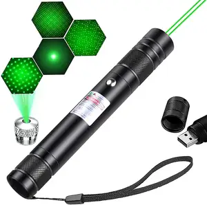 Penunjuk Laser hijau 2000 Meter, senter jarak jauh daya tinggi penunjuk isi ulang untuk USB dengan kepala bintang fokus yang dapat disesuaikan