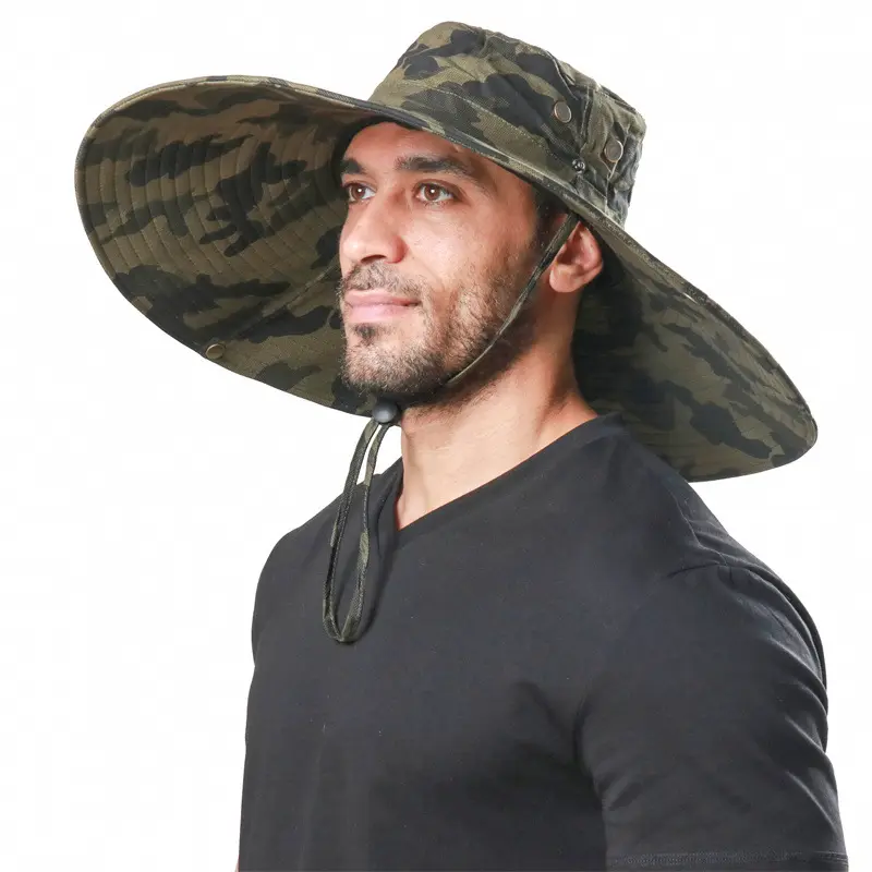 Camuflaje Big Brim Sunshade Hat Outdoor Anti Ultraviolet Fishing Jungle Bucket Hat Fisherman Hat