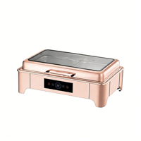 Ensemble de buffet de luxe en or rose 6L 9L en acier inoxydable, chauffe-plat électrique de forme rectangulaire