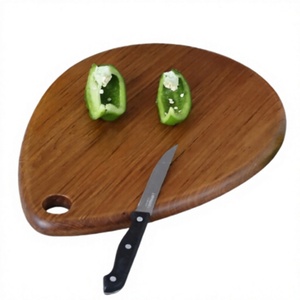 Bloc à découper en forme d'oeuf ovale en bois de teck naturel fait à la main pour pain Pizza planche à découper de fruits et légumes - Product Image 1