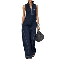 Jumpsuit Wanita Model Baru 2026 Gaya Eropa Amerika untuk Wanita, Kerah Tegak Tanpa Lengan, Kasual, Slim Fit