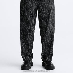 Pantalones de jacquard con pliegues y logotipo personalizado de mezcla de polialgodón personalizados al por mayor de OEM, pantalones informales holgados cómodos para hombre - Product Image 5