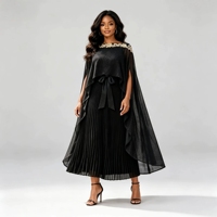 Robe plissée Miyake scintillante avec broderie dorée, style cape, grande taille, pour femmes africaines, vente en gros directe d'usine
