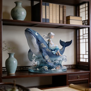 Ballena Estrella Azul: un Niño Celestial Montado en las Olas en Busca de los Sueños. Esta Escultura Fue Tallada y Fundida por Bozhiyi - Product Image 5