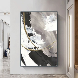 NGHỆ THUẬT ban đầu 100% vẽ tay hiện đại trừu tượng vải tường nghệ thuật màu xám đen sơn dầu cho nhà trọ khách sạn tác phẩm nghệ thuật trang trí - Product Image 2